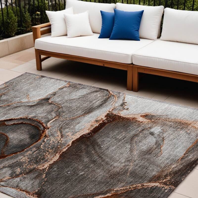 Altona Artistic Abstract Weather Resistant Current & Stylish Runner Outdoor Rug - 8' X 10' - Peach
