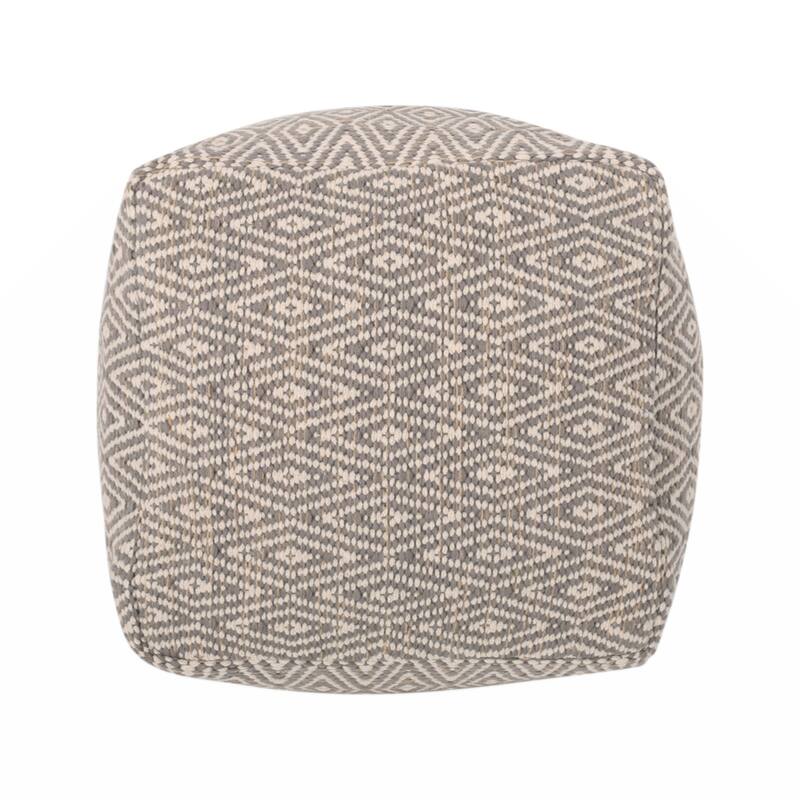 Amuleto Hand Crafted Cotton Pouf, Beige and Yellow - Beige+yellow