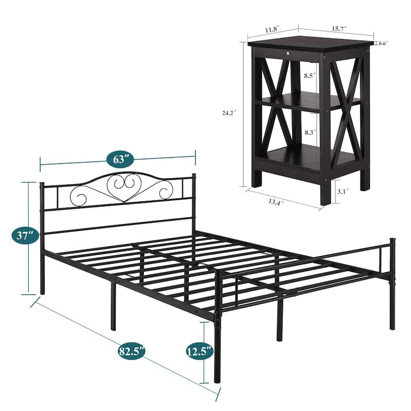Taomika 3-Pieces Bed Frame and Modern Nightstands Sets