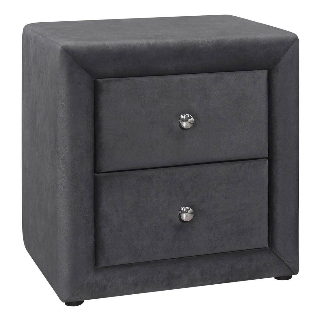 Grey Velvet Upholstered Nightstand with Two Drawers