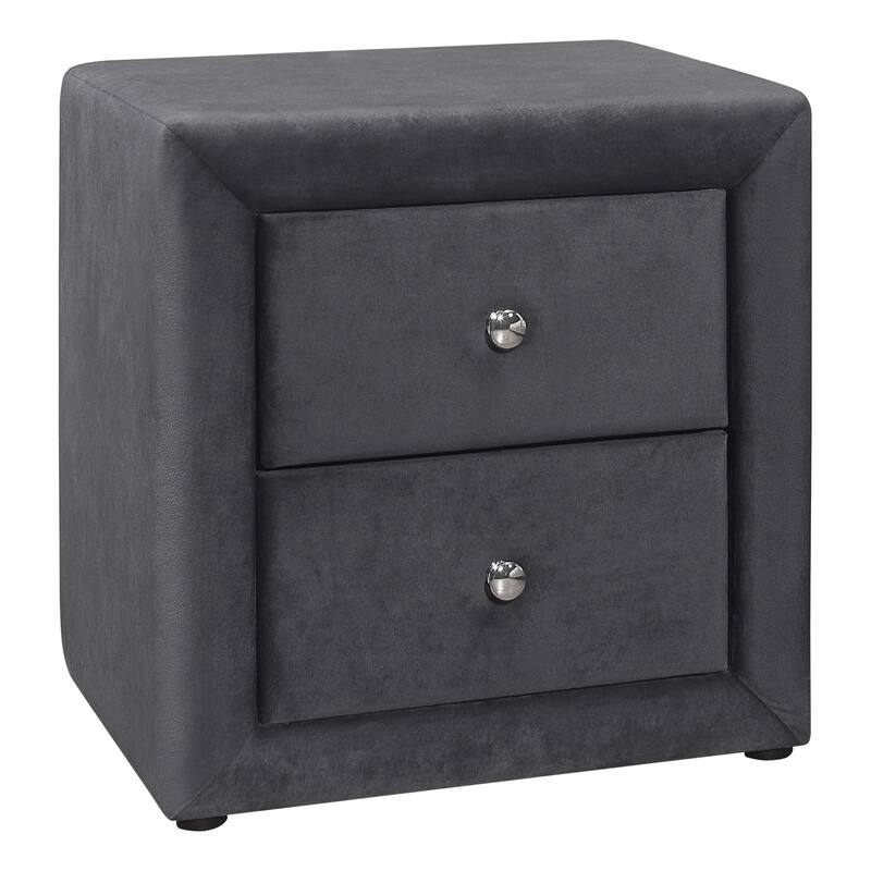 Grey Velvet Upholstered Nightstand with Two Drawers - Grey