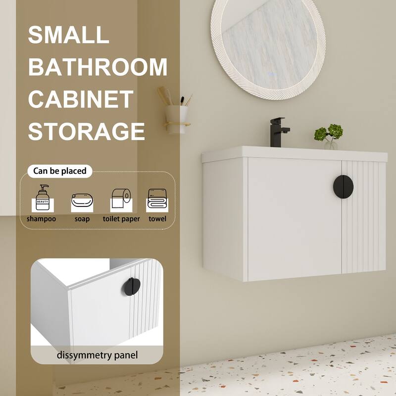 28 inch Wall Mounted Bathroom Vanity Set with Integrated Ceramic Sink