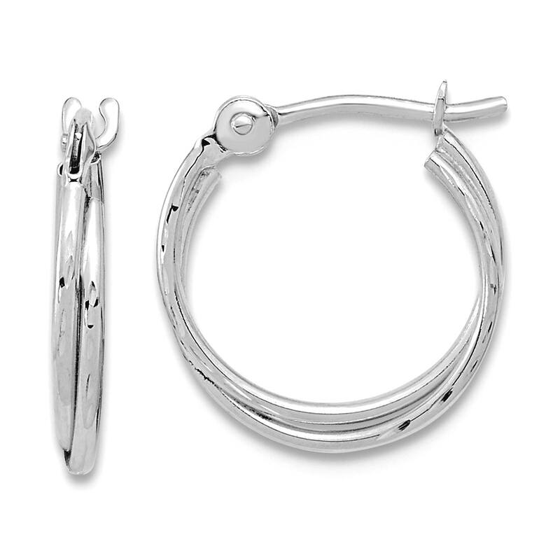 Curata 14k Yellow or White Gold Simple Faceted Polished Double Hoop Earrings 12.9x1.7mm - White Gold
