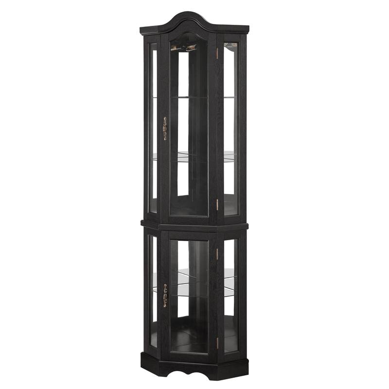 GDFStudio - Storage Corner Curio Cabinet with Lighted Glass Shelves