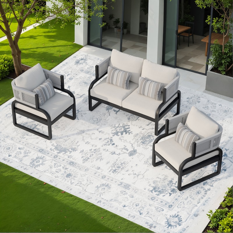Corvus Rocio 3-piece Outdoor Acacia Conversation Set with Sunbrella Cushions and Pillows