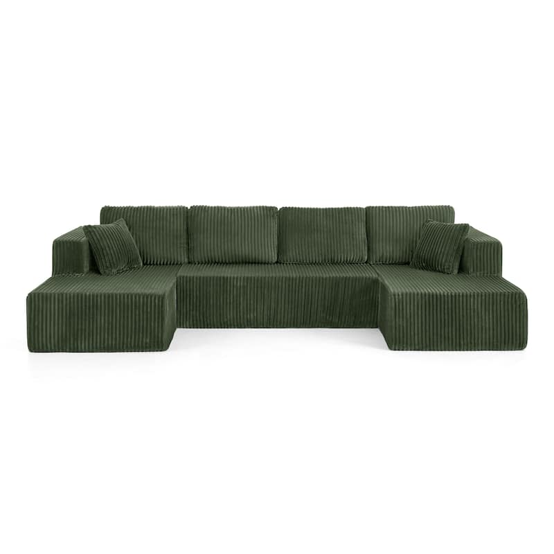 Modular Floor Standing Chaise Lounge Couch, U-shaped Sectional Sofa, Living Room Corduroy Upholstered Compressed Sofa