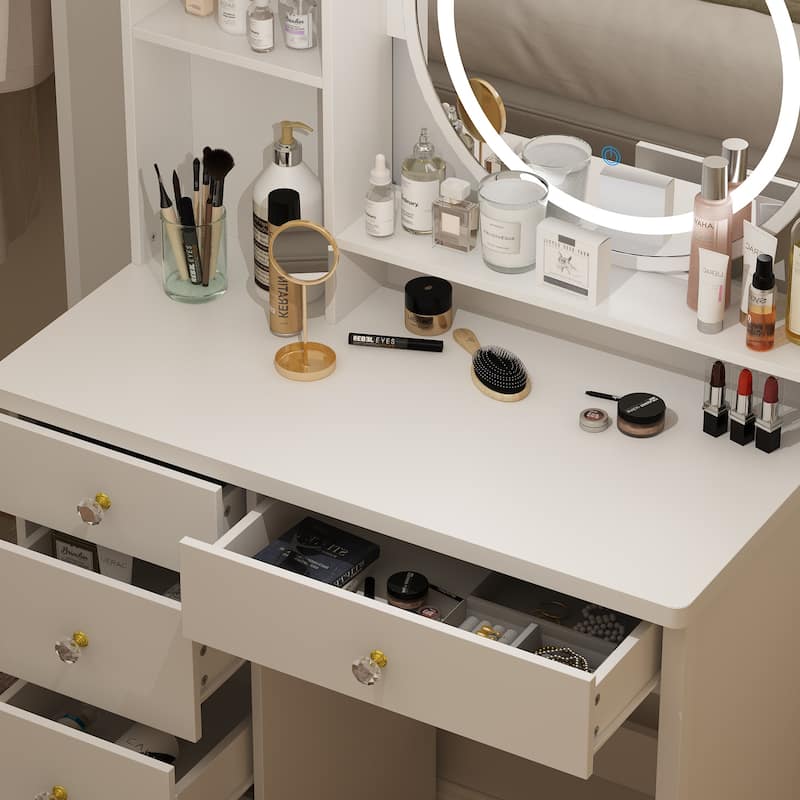 Timechee 31.5" Wide Makeup Vanity Set with Stool, Mirror,3 Color Light - 31.5"W
