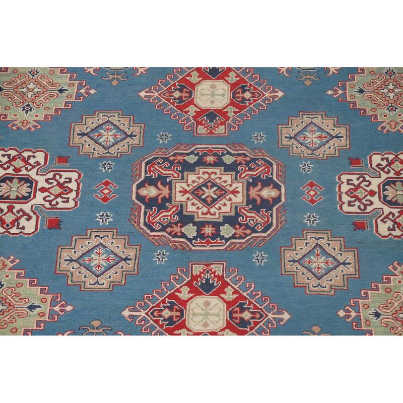 Light Blue Kazak Oriental Area Rug Hand-Knotted Geometric Wool Carpet - 8'4"x 11'2"