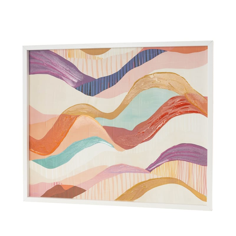Canvas Abstract Wavy Framed Wall Art with White Frame - Multi Colored - Roche River Decor