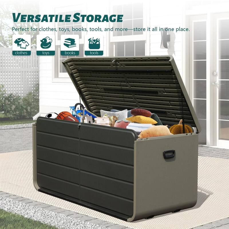 200 Gallon Plastic Deck Box, Large Patio Storage Box with Lock, Wheels & Waterproof Lid for Outdoor Cushions
