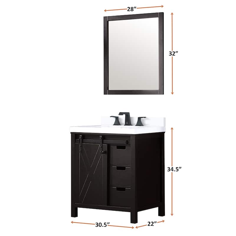 Marsyas 30 in W x 22 in D Brown Bath Vanity, Cultured Marble Countertop, Faucet Set and 28 in Mirror