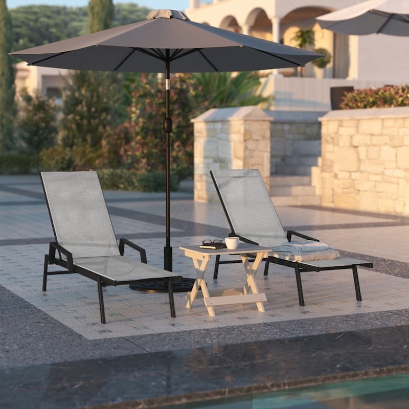 All-Weather Textilene Adjustable Chaise Lounge Chair with Arms