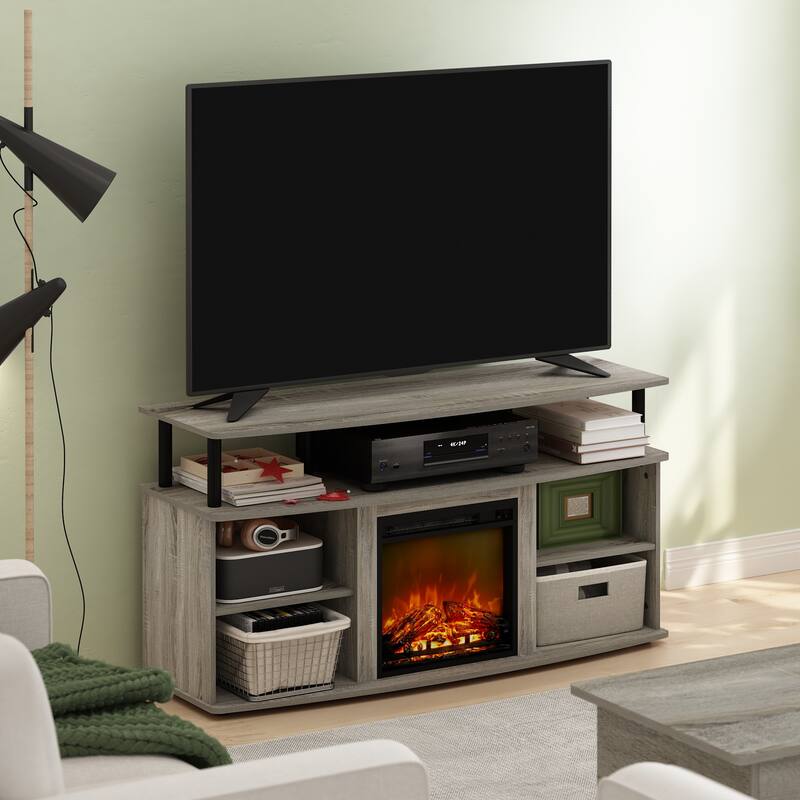Furinno Jensen Open Shelving Storage Fireplace Entertainment Center for TV up to 55 Inch