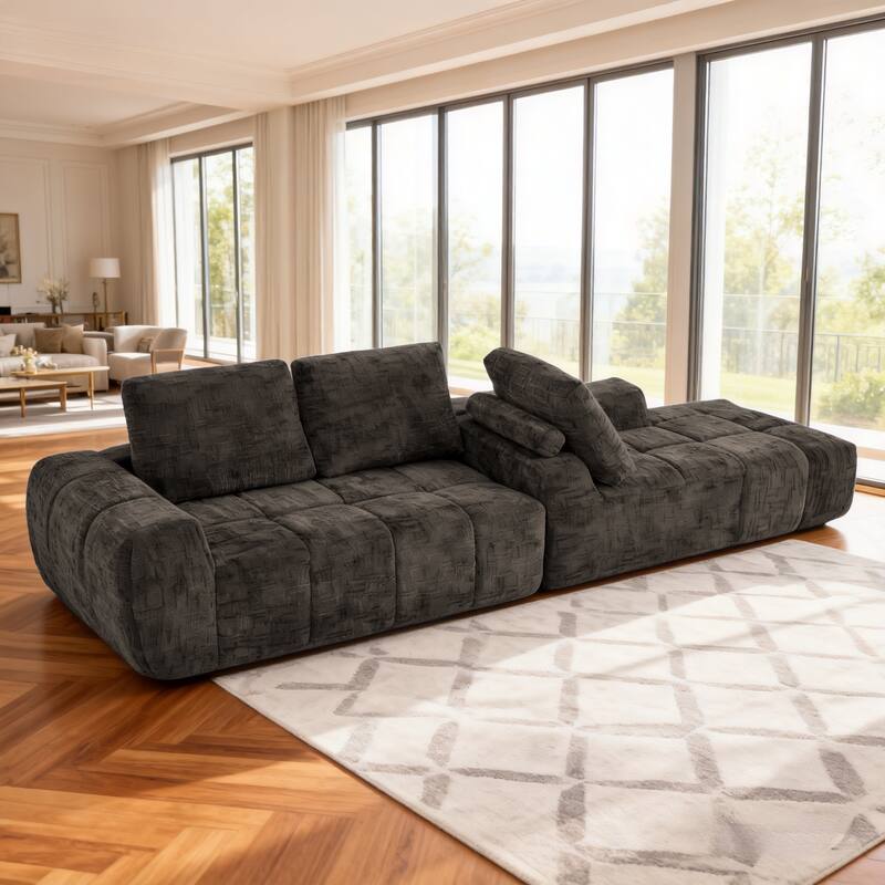 L-Shaped Sectional Sofa with Chaise Lounge, Oversized Chenille Upholstered Sofa, Compression Sofa with Removable Pillows