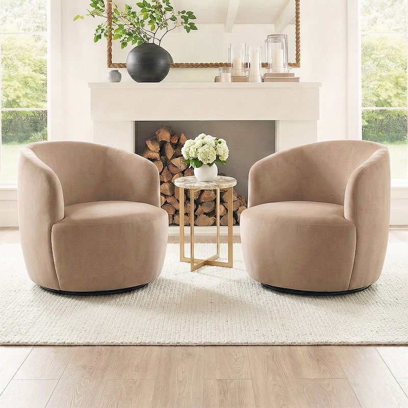 26.5" Wide Velvet Small Swivel Barrel Accent Chair