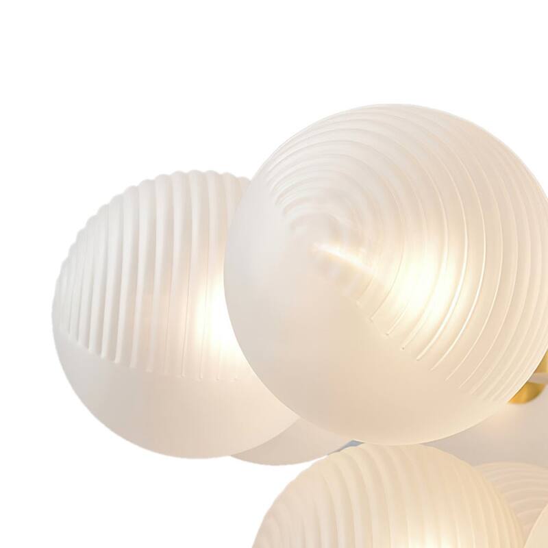Modern 13-Light Brass Glass Globe Cluster Chandelier