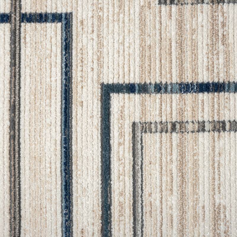 Sevita Contemporary Geometric Polyester Blend Area Rug, Blue/Gray