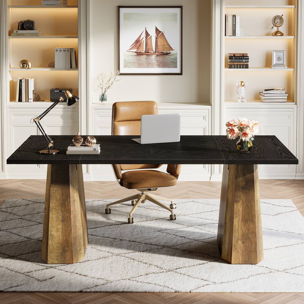 63" Large Executive Desk, Modern Large Home Office Computer Desk with Octagonal Wooden Base