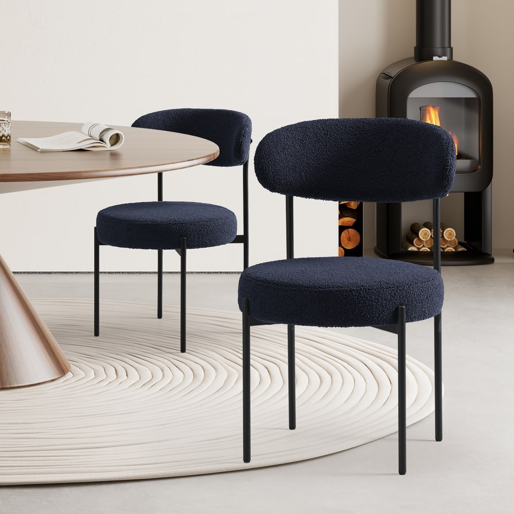 Bayville Mid-Century Curved Back Fabric Upholstered Metal Dining Chair (Set of 2)