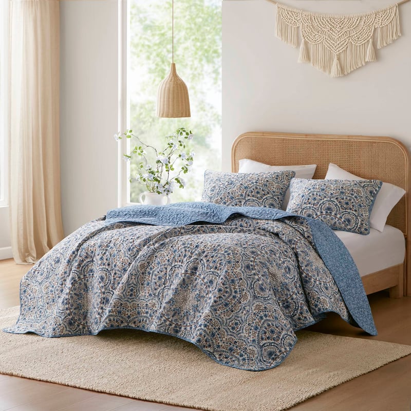 Chelsea Square Valerie Boho Floral Reversible Quilt - Blue - King