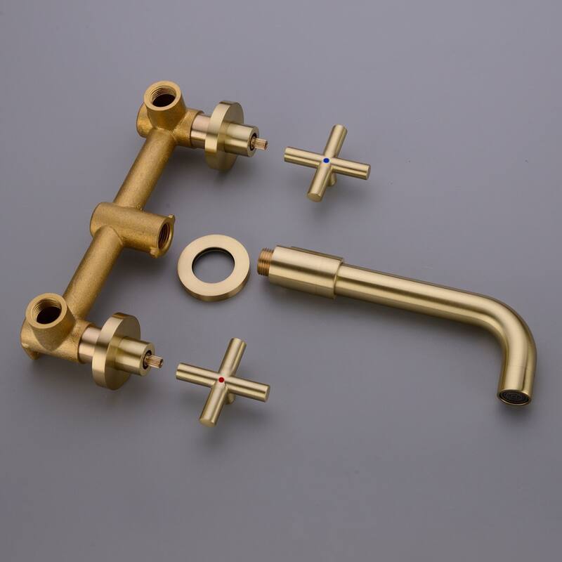 BATHLET Wall Mount Double Handles Cross Handle Bathroom Sink Faucet