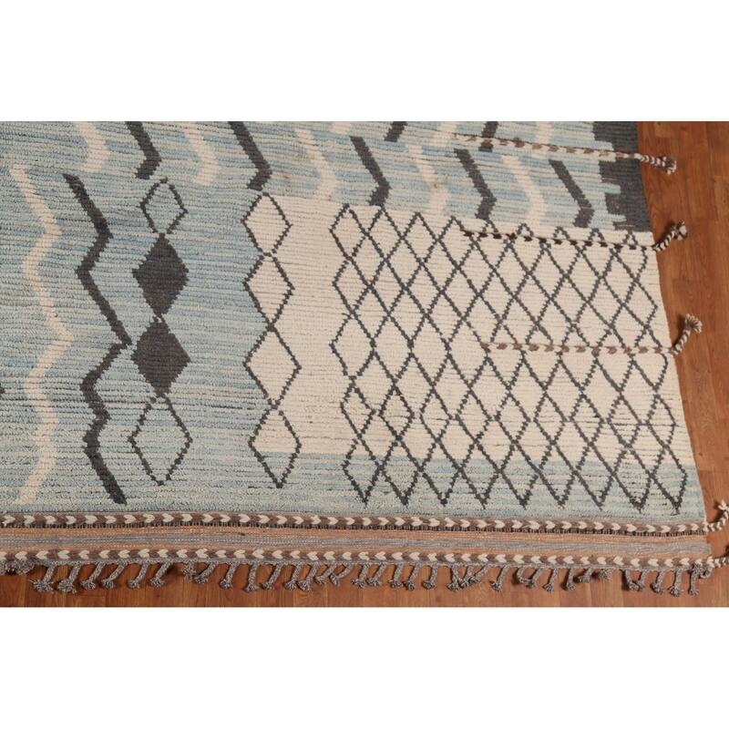 Moroccan Large Abstract Area Rug Handmade Beige Wool Carpet - 11'7"x 18'5"