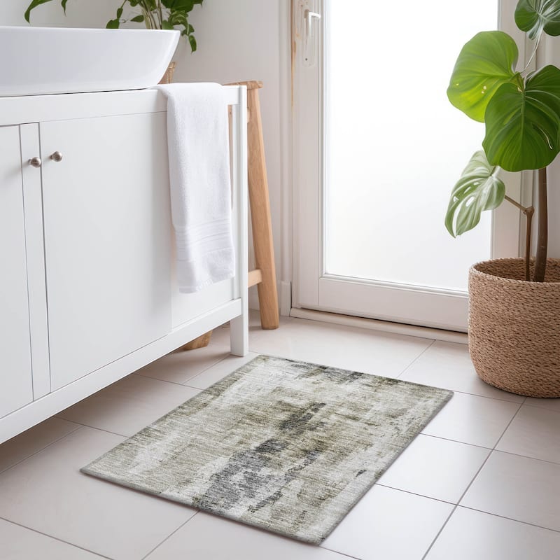 Machine Washable Indoor/ Outdoor Contemporary Chantille Rug - Taupe - 1'8" x 2'6"
