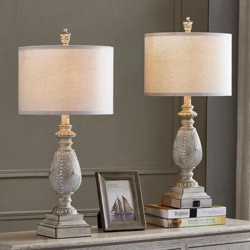 KAWOTI 26.25” Farmhouse Bedside Table Lamp with USB Ports(Set of 2) - W12" x H26.25"