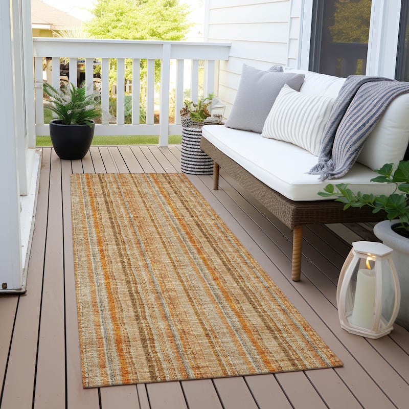 Machine Washable Indoor/ Outdoor Stripe Chantille Rug - Peach - 2'3" x 7'6"