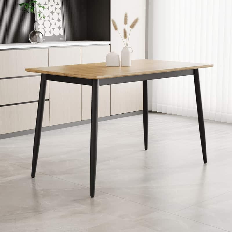 Modern Minimalist Dining Table with Black Metal Legs - Seats 6