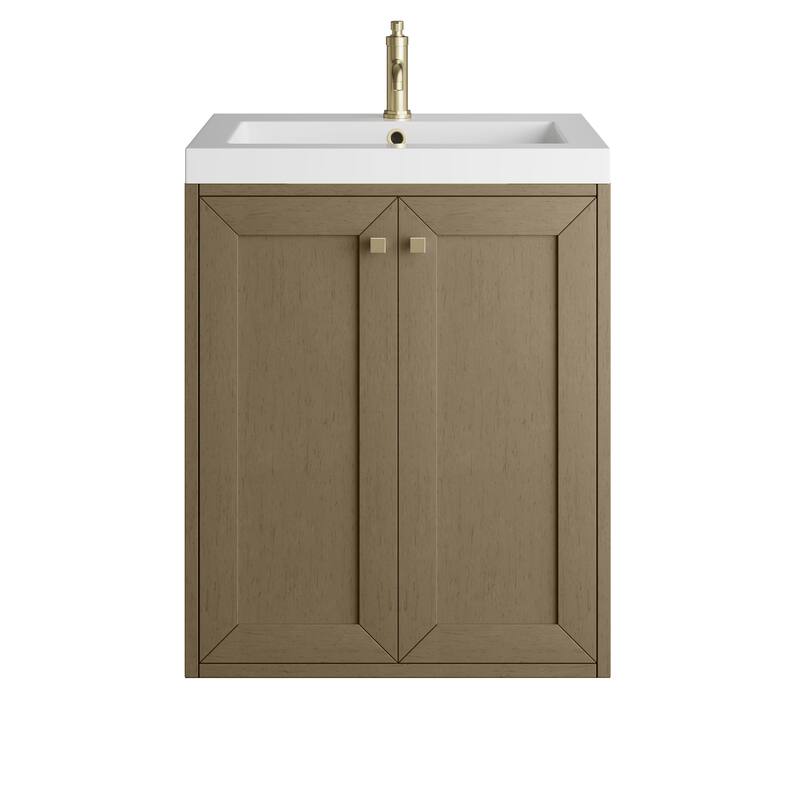 Chianti 24" Single Vanity, Walnut Whisper w/ White Composite Stone Top - Bronze