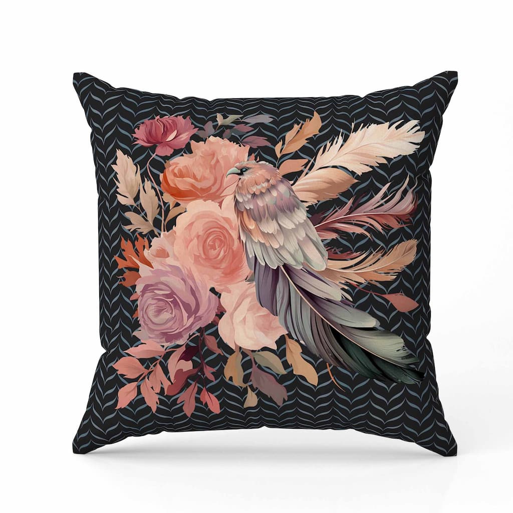 Feathered Bouquet Faux Suede Reversible Throw Pillow Black and Pink