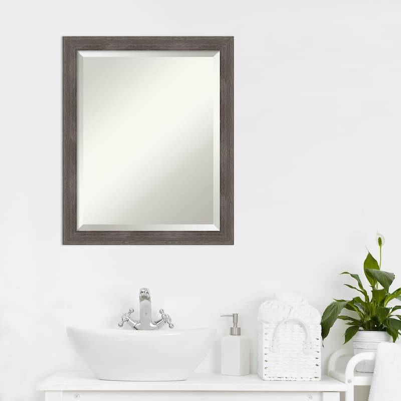 Beveled Wood Bathroom Wall Mirror - Pinstripe Lead Grey Frame - Pinstripe Lead Grey