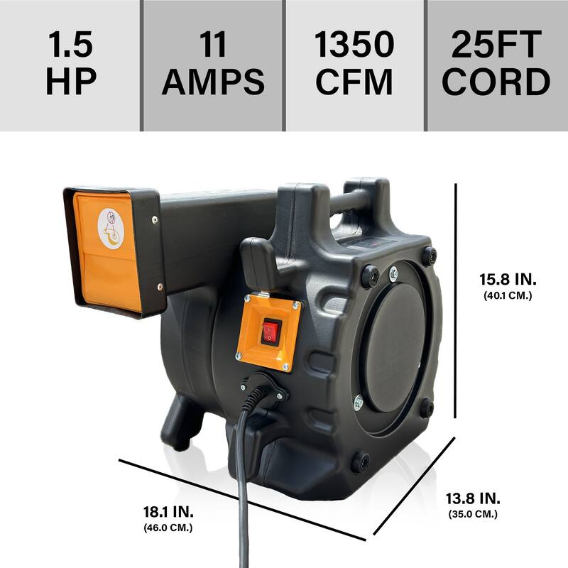 JumpOrange Bounce House Air Blower 1.5HP for Inflatables Bouncy Castle and Slides Commercial for Indoor and Outdoor Use