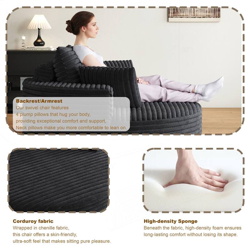 Comfortable Corduroy Foam Swivel Chair for Various Rooms, Enhancing Relaxation