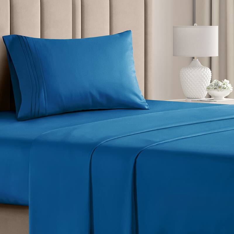 CGK Linens 4 Piece Solid Microfiber Deep Pocket Soft Bed Sheet Set - Twin - Royal Blue