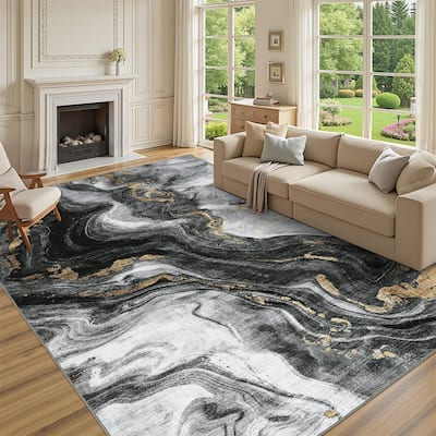 Modern Washable Area Rugs Abstract Living Room Rug Soft Low Pile Non-Slip Rugs for Bedroom Dining Room Home Office