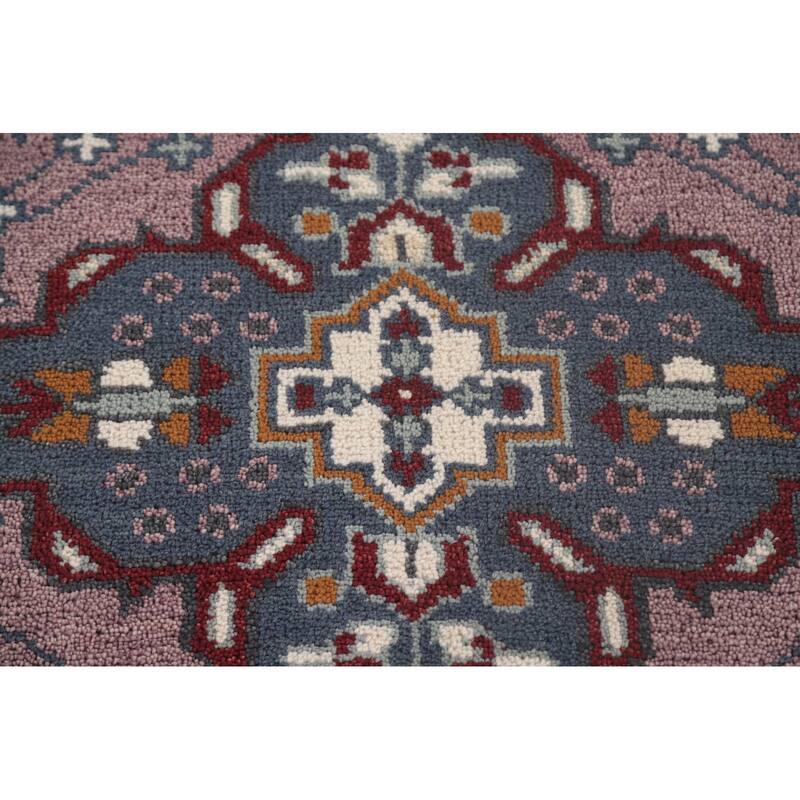 Geometric Purple Kazak Oriental Runner Rug Handmade Wool Carpet - 2'6"x 9'8"