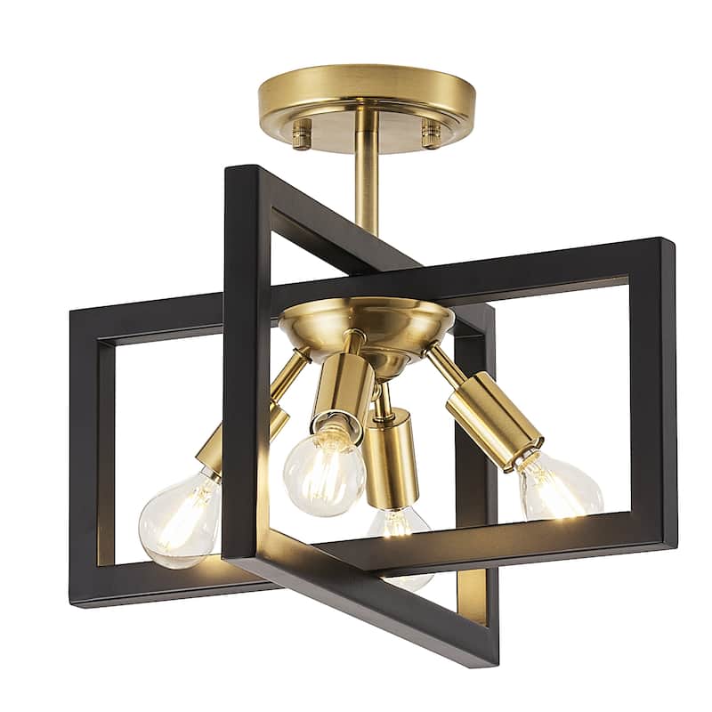 14.5-inch stylish metal semi-recessed 4-light ceiling lamp with horizontally rotating frame