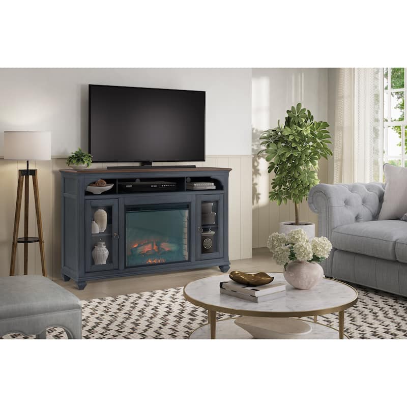 Bridgevine Home Americana 66 in Fireplace TV Stand for TVs up to 80 inches, Corduroy Blue Finish
