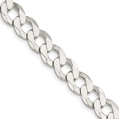 Curata 925 Sterling Silver 9.75mm Close Link Flat Curb Chain Necklace