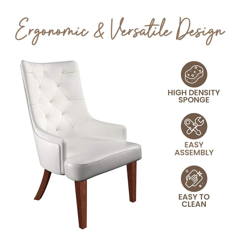 Dining Chair in Leather/Velvet Diamond-Tufted Design Side Chair in Rubberwood