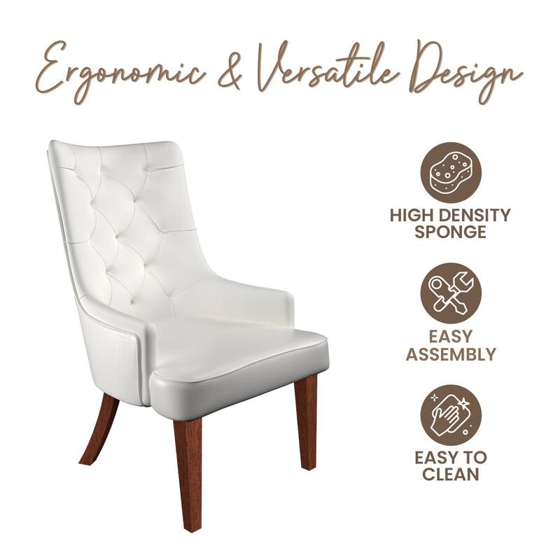 Dining Chair in Leather/Velvet Diamond-Tufted with Rubberwood Legs Set of 2