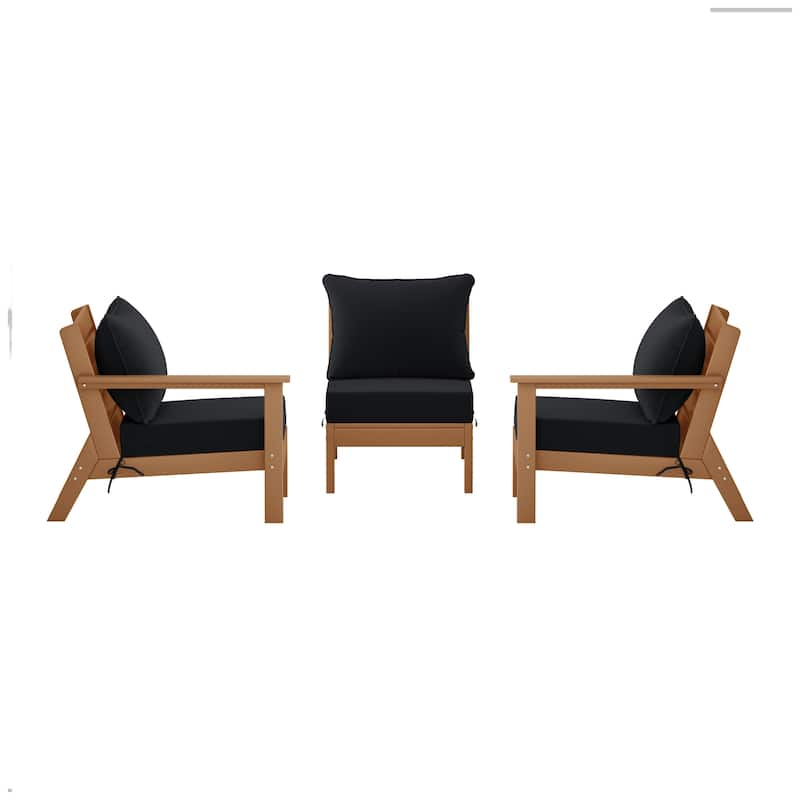 Polytrends Birchwood All Weather HDPE Outdoor Patio Deep Seating Teak Sofa With Cushions (3-Piece)