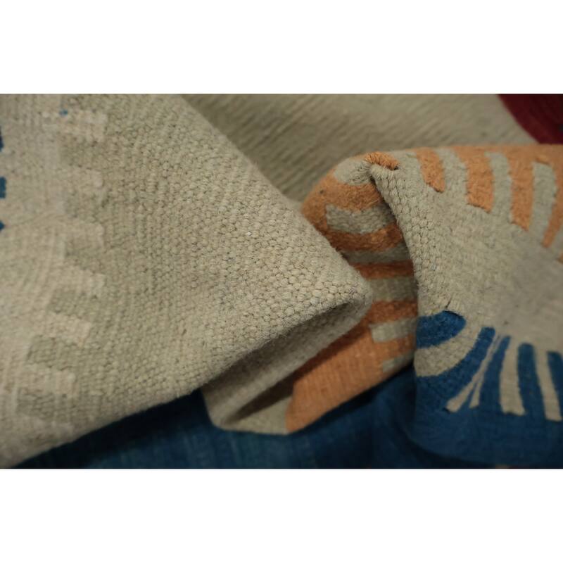 Hand Woven Oriental 100% Wool Carpet Southwestern Tribal Navy Blue & Blues Kilim Area Rug - 9' 11'' X 10' 0''