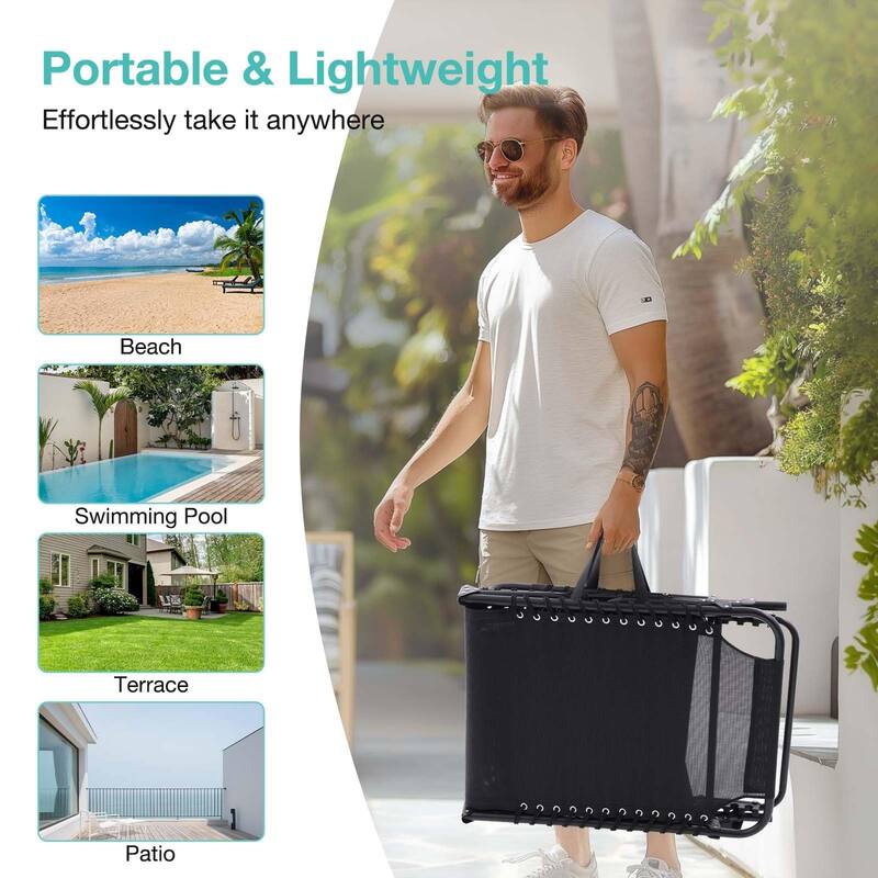 Folding Chaise Lounge Pool Chair Set of 1, Patio Sun Tanning Chair, Lounge Chair with 4-Position Reclining Back for Beach