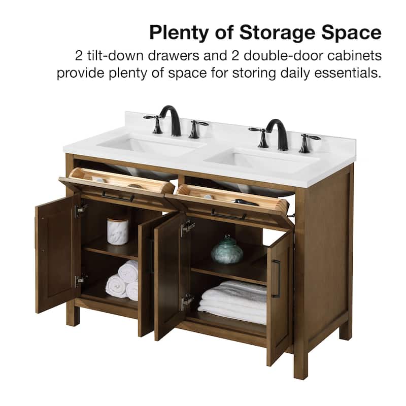 OVE Decors Tahoe 48 in. Double Sink Bathroom Vanity in Brushed Almond Latte