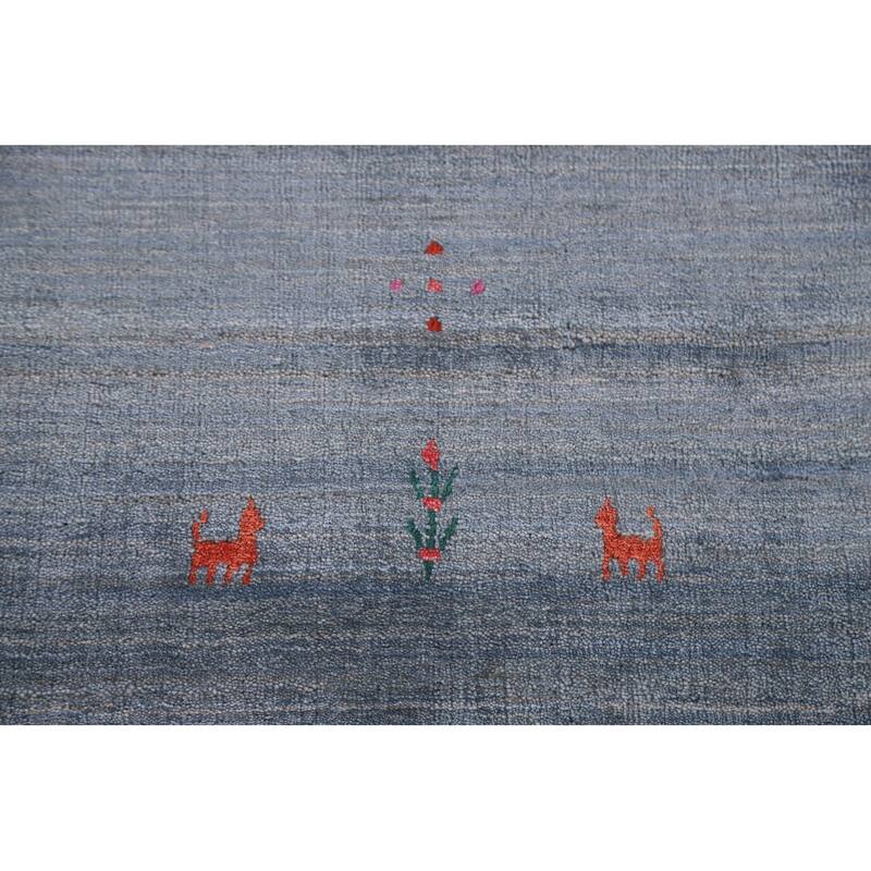 Blue & Gray Striped Gabbeh Oriental Area Rug Hand-Knotted Wool Carpet - 7'9"x 9'6"