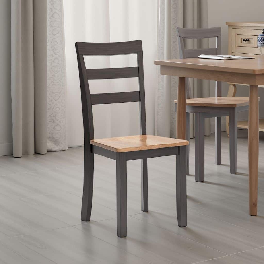 Gasy Dining Chair Set of 2, 17 Inch, Dark Brown Wood, Contoured Seat