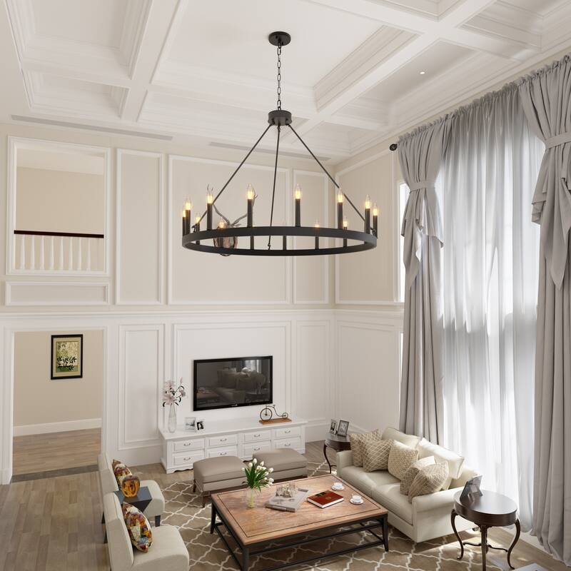 Acroma 15-light Farmhouse Large Wagon Wheel Candle Chandelier with UL Certified - D40'' * H130''